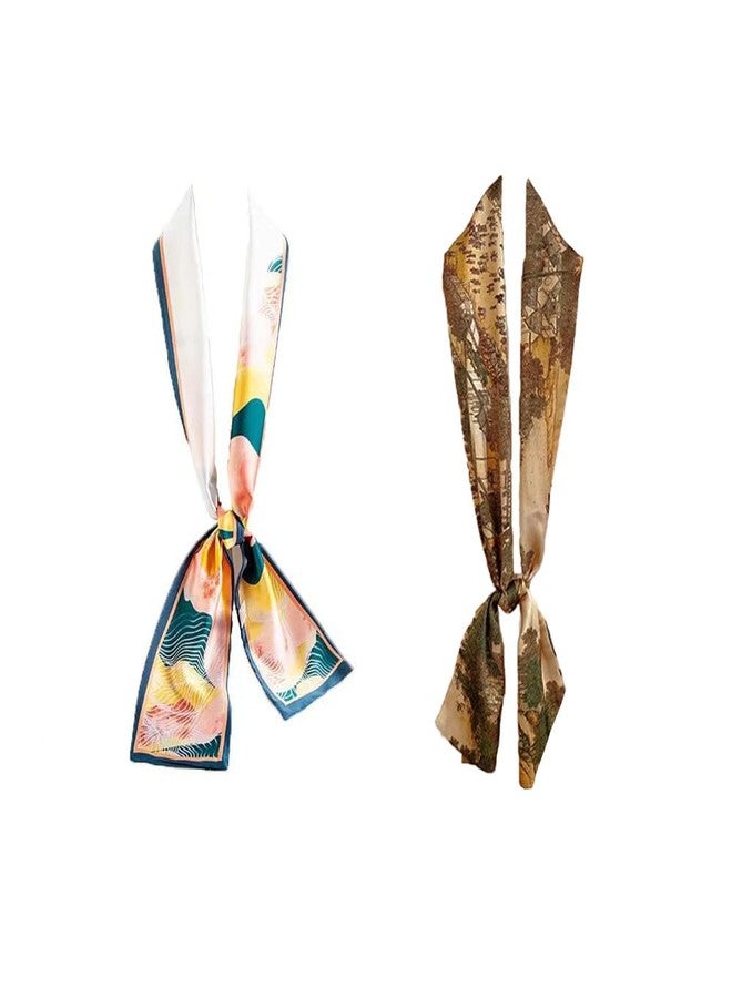 HURESON Silky Long Scarf for Women Small Thin Head Scarf Hair Neck Scarves Purse Bag Scarf For Handbags Satin Headscarf Cute Hair Scarf Headband (2pcs) - Image 1